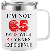ERYUWOZA 65th Birthday Gifts for Women Men, 1961 Happy 65th Birthday Gifts Decorations for Her Him, Turning 65 Year Old Birthday Presents Coffee Mug Cup, White, 12 Ounce