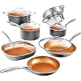 Gotham Steel 12 Pc Ceramic Cookware Set Nonstick, Ceramic Pots and Pans Set Non Stick with Steamer for Cooking, Non Toxic PFOA PFOS Free, Ergonomic Stay Cool Handles, Oven & Dishwasher Safe, Copper