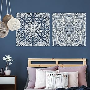 2 Panel Square Blue Floral Patterns x 2 Panels