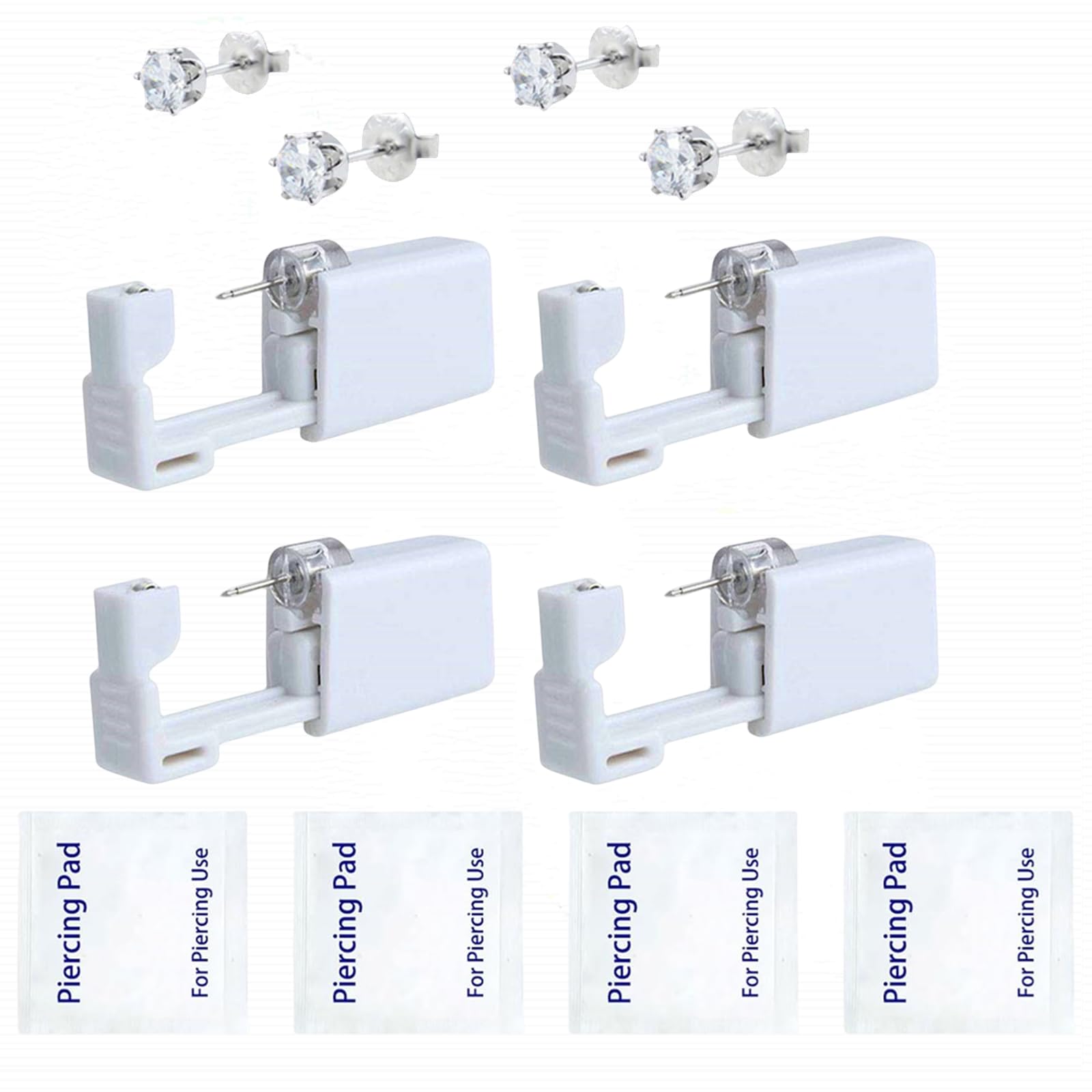 Kuesn 4 Pack Self Ear Piercing Gun Earring,Disposable Piercing Kit No Pain Easy Use Ear Piercing Gun Kit Tool with Stud and With Alcohol Pad (White Crown)