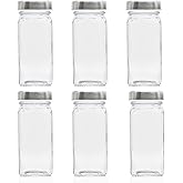 Tianifa 6pcs Spice Jars, 4 oz Glass Seasoning Bottles, Spices Container, Empty Spice Jars, Square Spice Bottles with Airtight Stainless Steel Caps with Shaker Lid