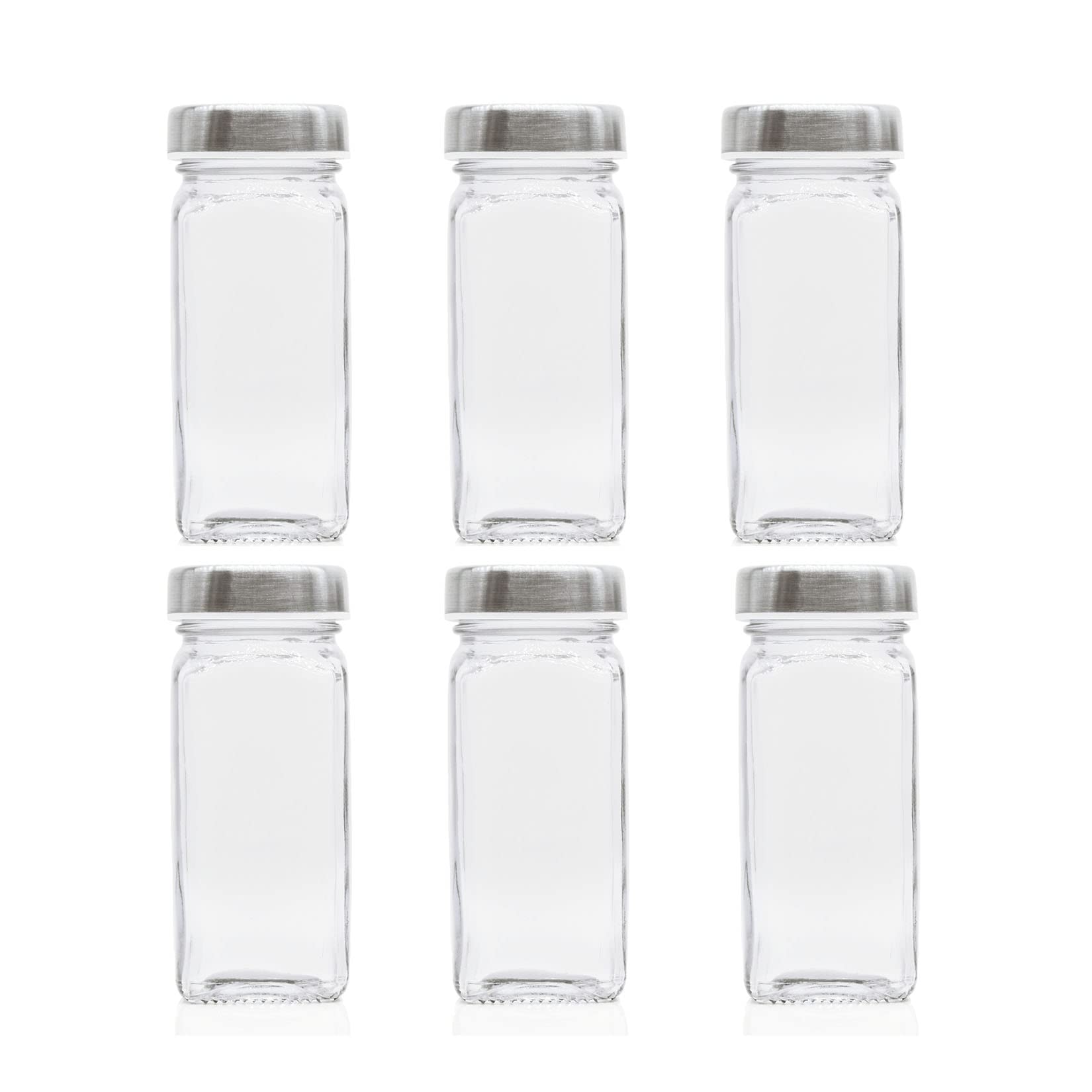 Photo 1 of Tianifa 6pcs Spice Jars, 4 oz Glass Seasoning Bottles, Spices Container, Empty Spice Jars, Square Spice Bottles with Airtight Stainless Steel Caps with Shaker Lid