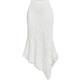 Verdusa Women's Floral Lace Asymmetrical Long Skirt Elastic Waist Summer Bodycon Skirts