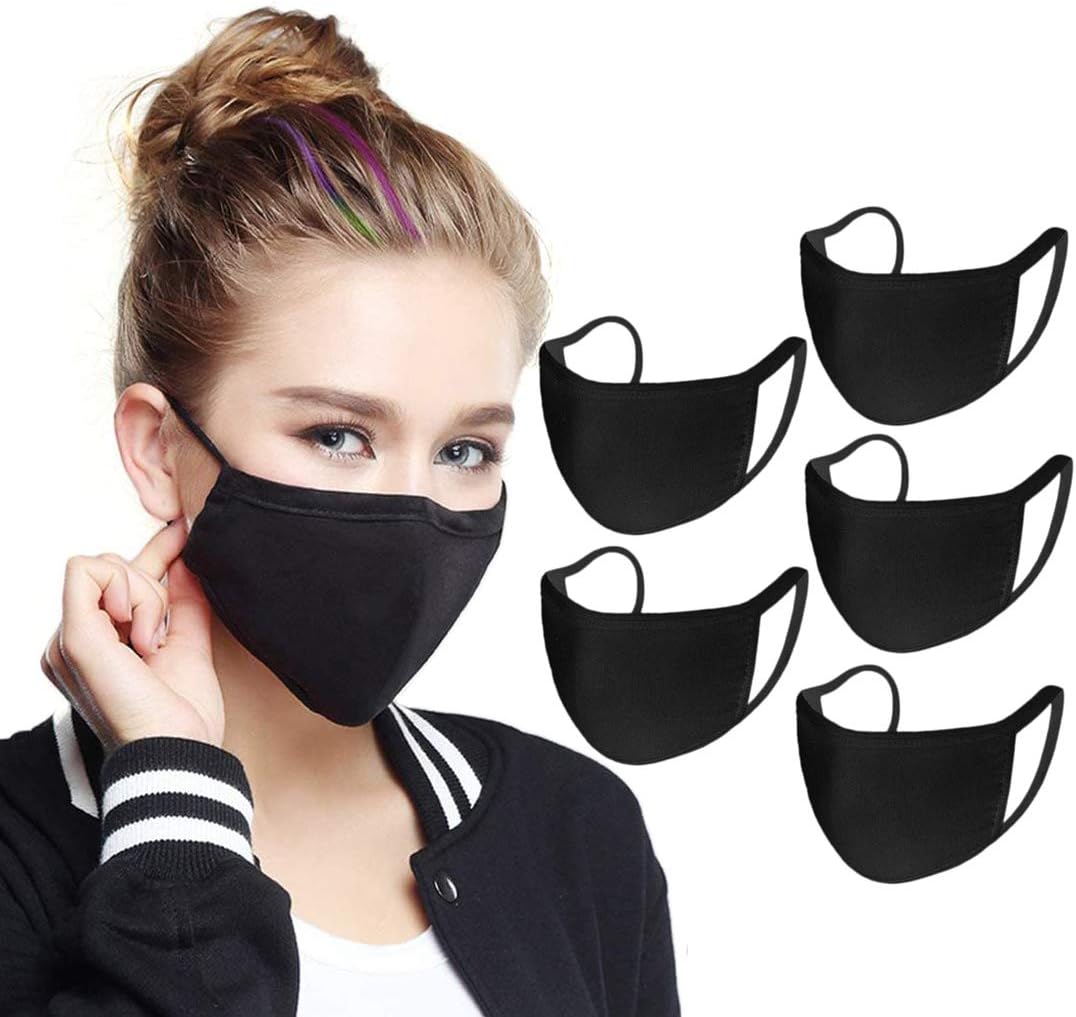 5PCS 100% Cotton Unisex Reusable Dust_Masks Washable Face_Mask Fashion Cover Anti-dust Mouth Face Protect Cover Bandana Balaclavas (Black)