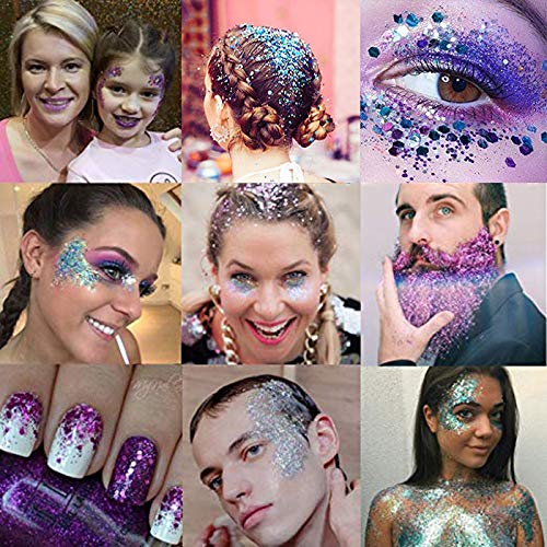 Holographic Glitter 6 Colors Cosmetic Chunky Body Glitter Festivals Rave Accessories Great for Use on Face, Body, Hair and Nails by Yomiie (6 pack)
