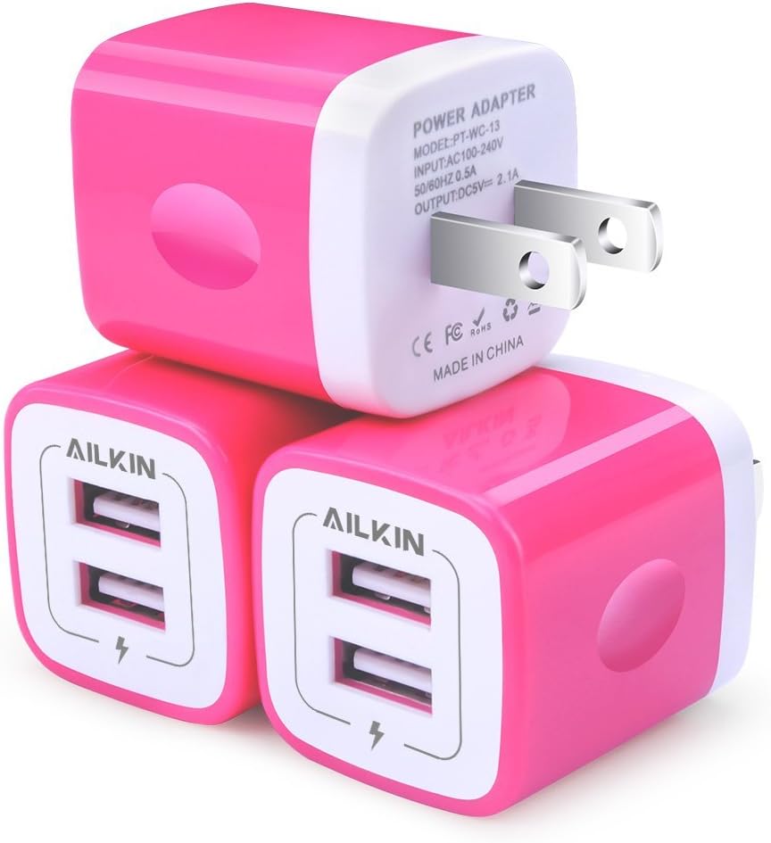 Wall Charger, [3-Pack] 5V/2.1AMP Ailkin 2-Port USB Wall Charger Home Travel Plug Power Adapter for iPhone SE/11Pro Max/XS/XR/8/7/7 Plus, Samsung Galaxy S7 S6, HTC, LG, Table, Motorola and More