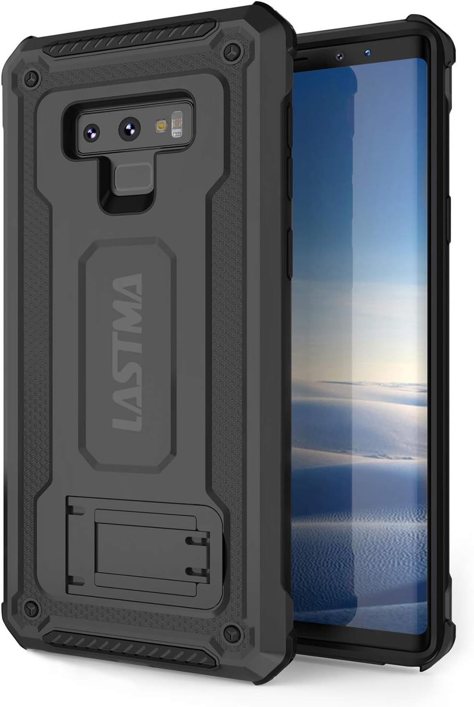 Lastma Armor Galaxy Note 9 Case with Kickstand and Built-in Metal Plate [B-MP] for Magnetic Car Mounts and Hybrid Drop-Protection for Samsung Galaxy Note 9 (2018) - Black