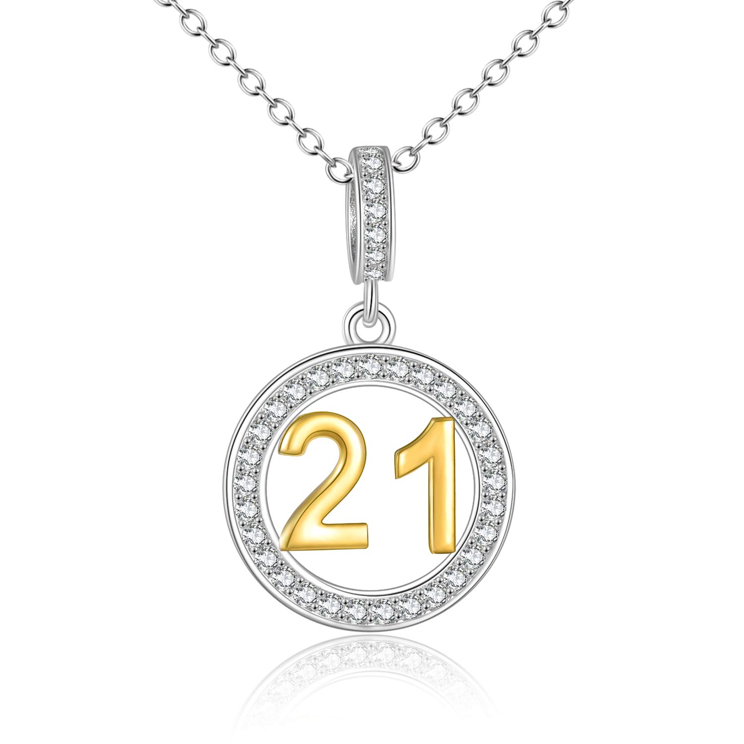 YFN Gold Number Birthday Necklace Sterling Silver 16 18 21 30 40 50 60 Birthday Necklace Pendant Jewellery Birthday Gifts for Women Girls (21th Birthday Charms)