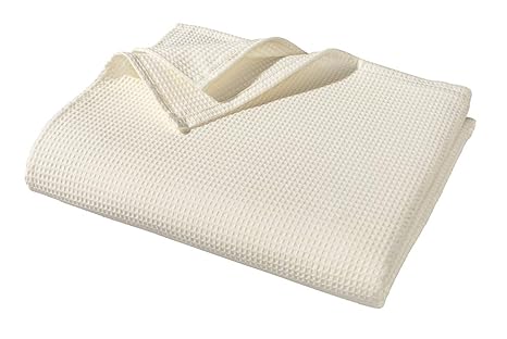 WOHNWOHL® Waffel Decke l Tagesdecke l Wohndecke l 100% Baumwolle l Ökotex Zertifiziert, Farbe:Creme, Größe:150 x 200 cm
