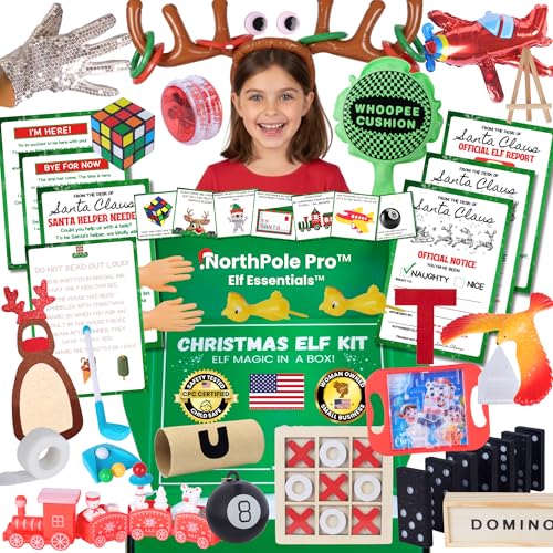 NorthPole Pro? Elf Kit 2025 ? 25 Days of Christmas Elf Accessories, Props & Activities ? Magic Elf Must-Haves? & Elf Magic in a Box? ? Magic Gloves, Elf Notes, Crafts, Pranks, Games, Toys & More