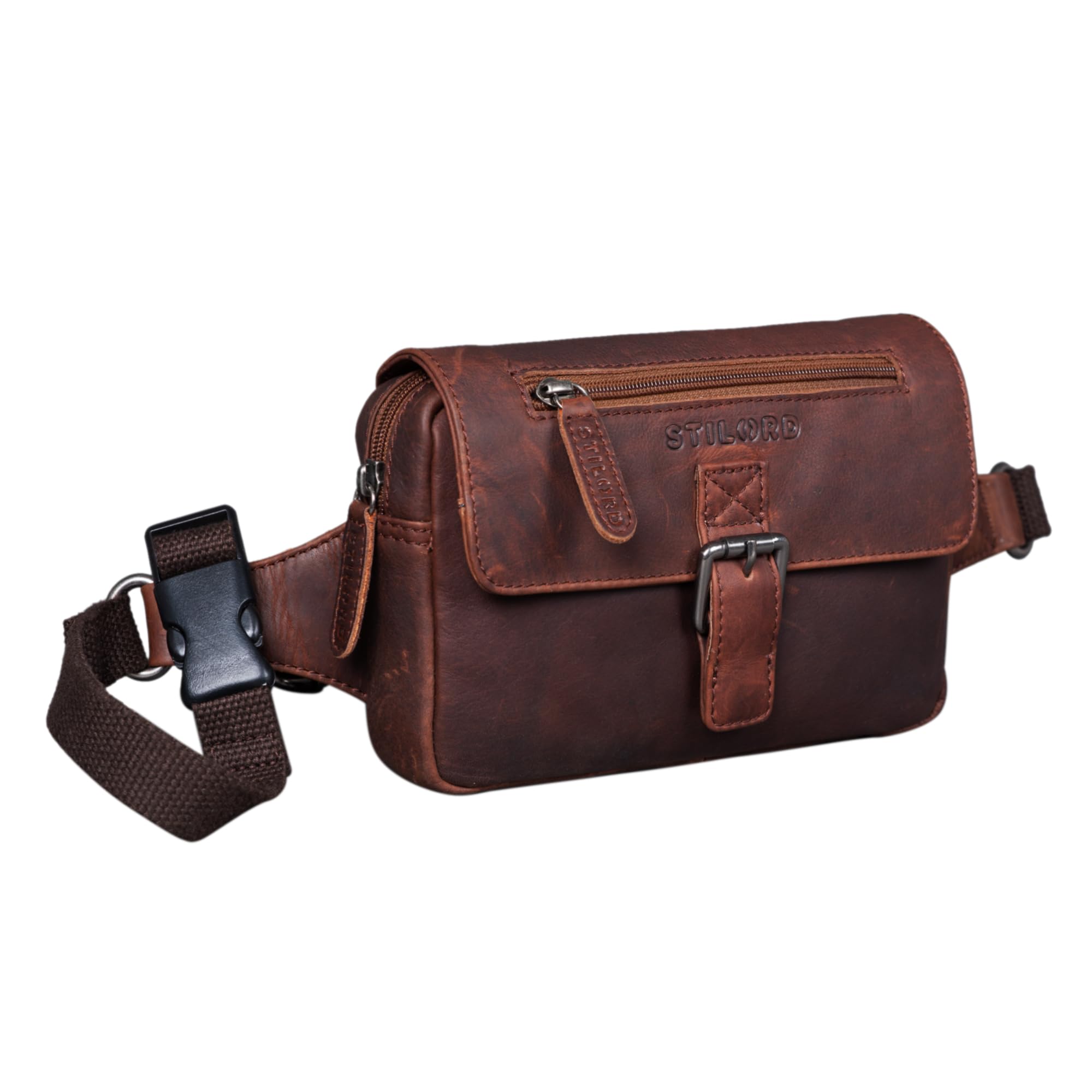 STILORD "Ian" Vintage Belt Bag Leather Men Women Waist Bag Bumbag for Festival Travel Party Concert Pouch Bag Fanny Pack in Genuine Leather Colour:Valencia - Brown