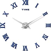 DaLianLian DIY Frameless Wall Clock, 3D, Adjustable Up to 52&rdquo;, Blue | Mirror-Effect, Floating Roman Numerals &amp; Metal Hands, Customize Size &amp; Layout, Silent Quartz, Tool-Free, Home Decor