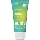 ATTITUDE Mineral Face Sunscreen with Zinc Oxide, SPF 30, EWG Verified, Broad Spectrum UVA/UVB Protection, Dermatologically Tested, Vegan, Unscented, 2.6 Ounces