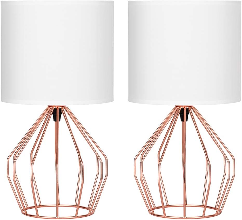 HAITRAL Rose Gold Table Lamps Set of 2 Minimalist Bedside Lamp, Modern