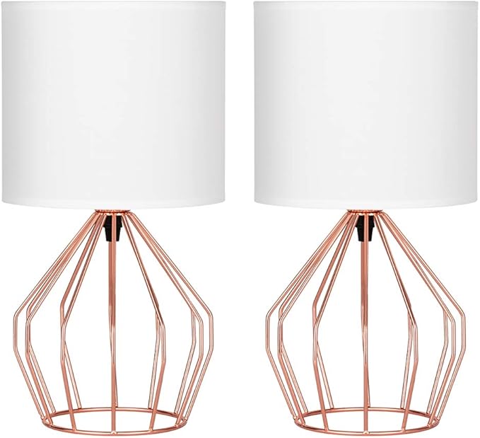 HAITRAL Rose Gold Table Lamps Set of 2 Minimalist Bedside Lamp, Modern