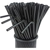YAOSHENG [200 Pack] Flexible Disposable Black Plastic Straws for drinking 8.2" for birthday party, pool party, summer BBQ, home, office, shop, restaurant, takeout (Black)