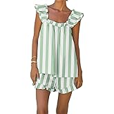 Aopwsrlyi Women's Summer Pajama Set Cute Ruffle Trim Cami Tank Top and Casual Shorts Set 2 Piece Outfits Lounge Set
