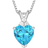 Vemhel Women's Solitaire Heart Necklace 925 Sterling Silver Love Pendant Birthstone Jewelry for Women