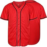 MESOSPERO Plain Button Down Blank Baseball Jersey Short Sleeve Hipster Hip Hop T Shirts