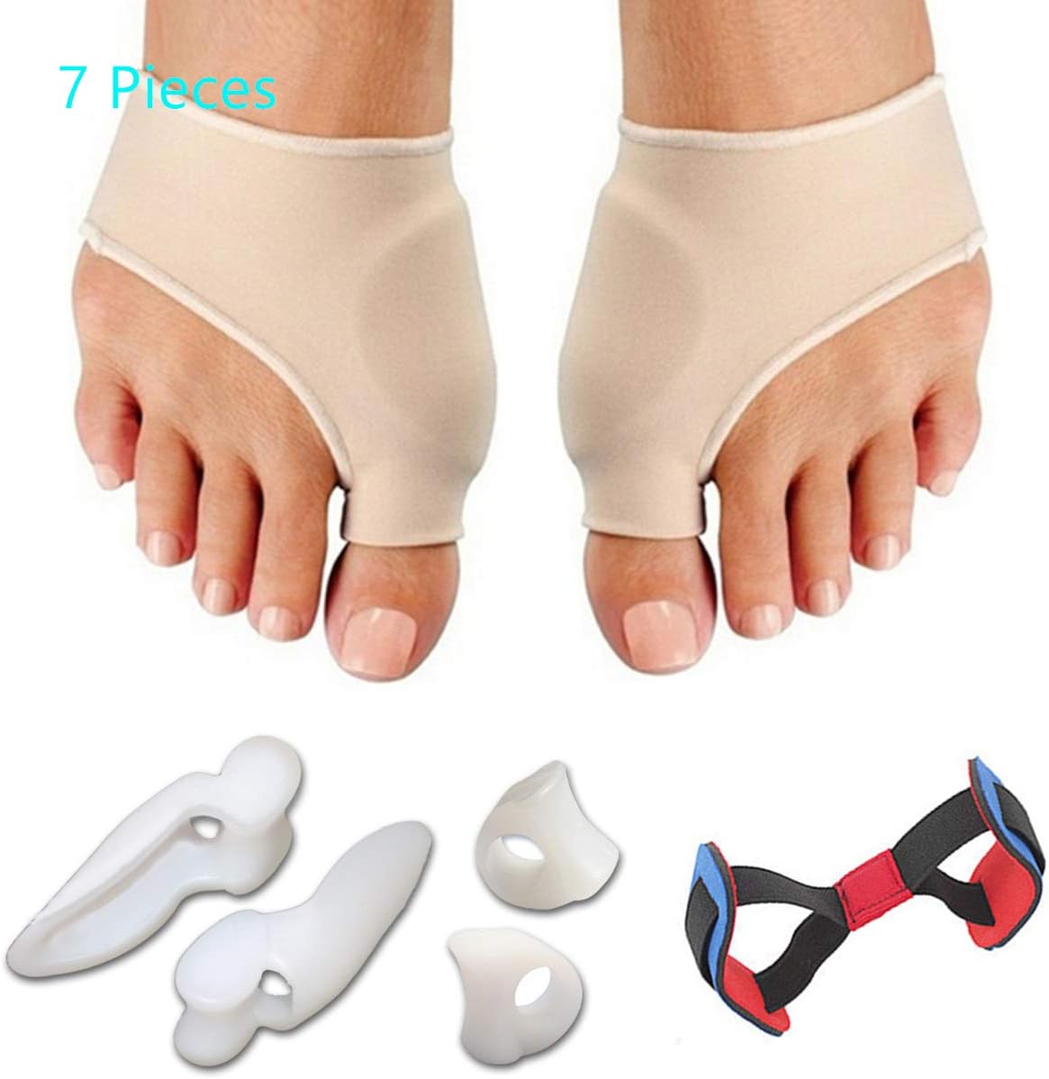 Wishtop Bunion Corrector & Bunion Relief Protector Sleeves Kit - Treat Pain in Hallux Valgus, Big Toe Joint, Hammer Toe, Toe Separators Spacers Straighteners Splint Stop Bunion Pain (7 Pieces)