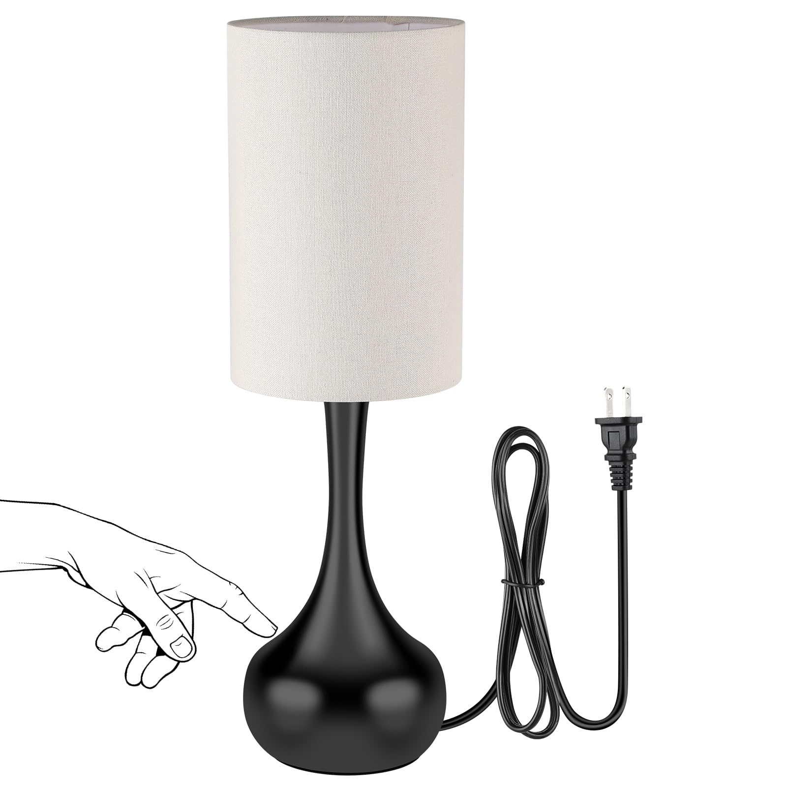 Photo 1 of LEDIKON Touch Table Lamp for Nightstand, 3-Way Dimmable, Mid Century Modern Small Black Bedside Lamp for Bedroom, Living Room, Office