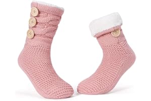 LEMZONE Women's Winter Slipper Socks Warm Cozy Fuzzy Fleece-lined Cabin Socks with Grippers