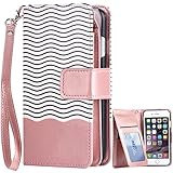 iPhone 7 Plus Case, iPhone 7 Plus Wallet Case, BENTOBEN [9 Card Slots ] [Wrist Strap] [Money Pocket] PU Leather Flip Wallet Case with Detachable Magnetic Hard Cover for iPhone 7 Plus, Rose Gold