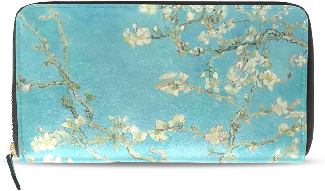 Women's Zipper Wallet Van Gogh Branches of Almond Tree in Blossom PU Leather Lady Long Wallet Purse Coin Clutch Bag