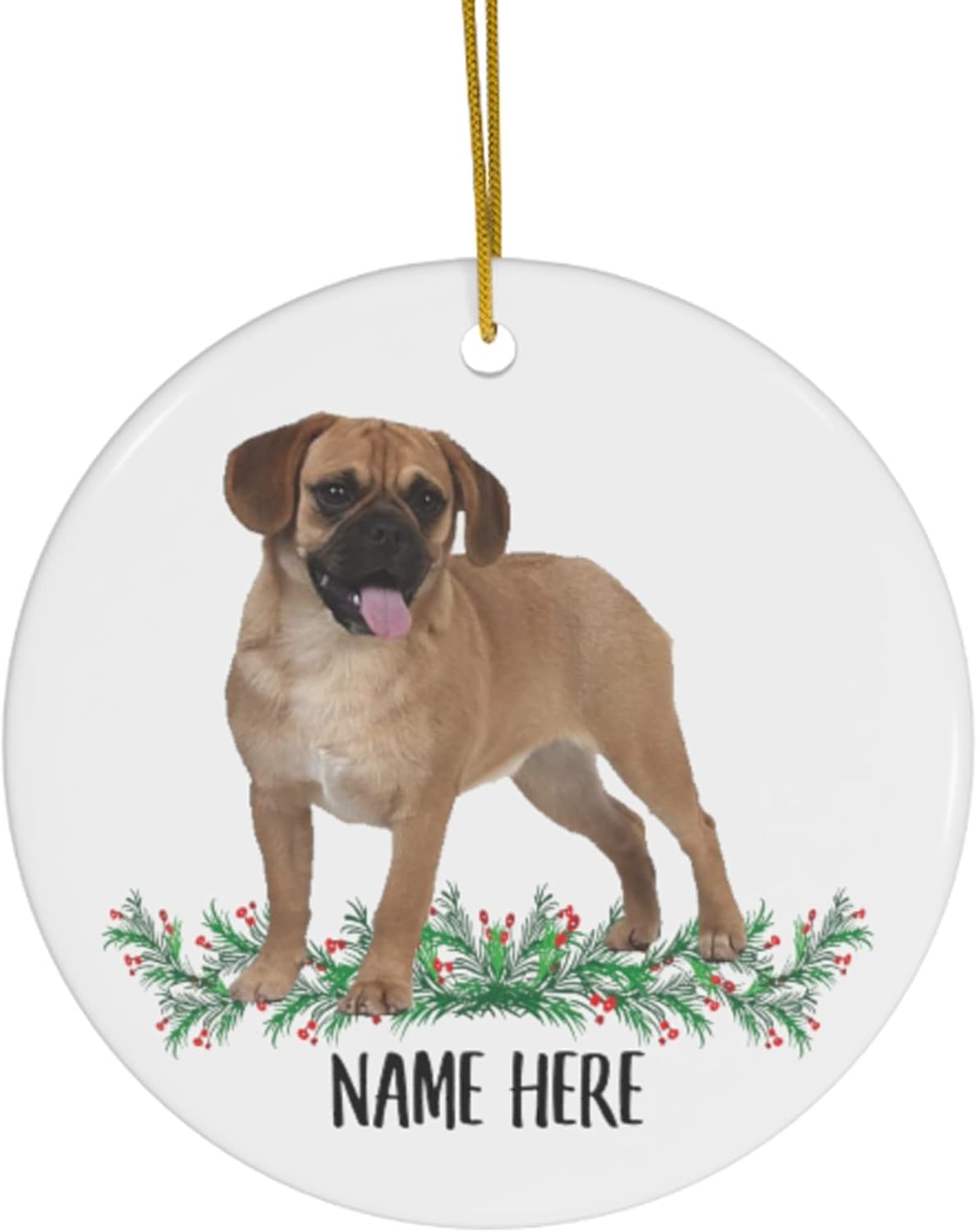 Ornaments - Funny Personalized Name Puggle Fawn Gifts 2023 Christmas Tree Ornaments Circle Ceramic