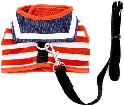 Smalllee Ranger Chat Pet Vêtements Pour Petit Chien Lucky Rayé Marin Ensemble Laisse Harnais Pour Chien En Maille Filet Laisse Rembourrée