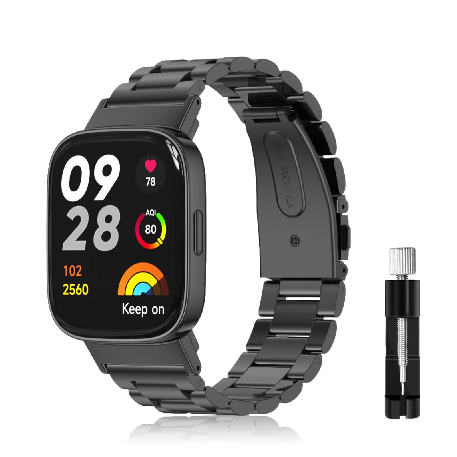 LanQii Bracelet Compatible with Xiaomi Redmi Watch 3, Stainless Steel Metal Replacement Watch Strap Quick Release - Black