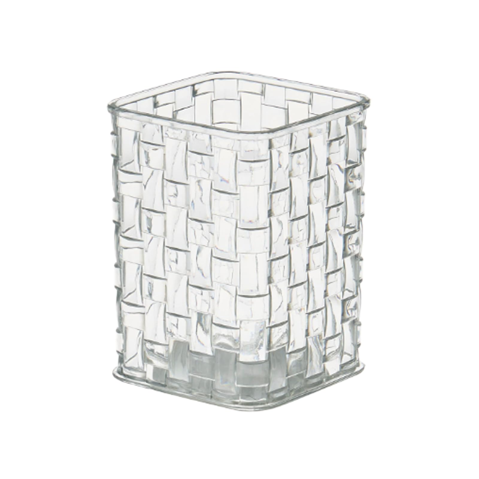 Photo 1 of Qomamount Acrylic Pen Holder,Clear Makeup Brush Holder with Woven Texture,Transparent Stylish Pencil Holder for Desk,Pen Cup Organizer Caddy for Office,Home,or Cosmetic(Clear White)