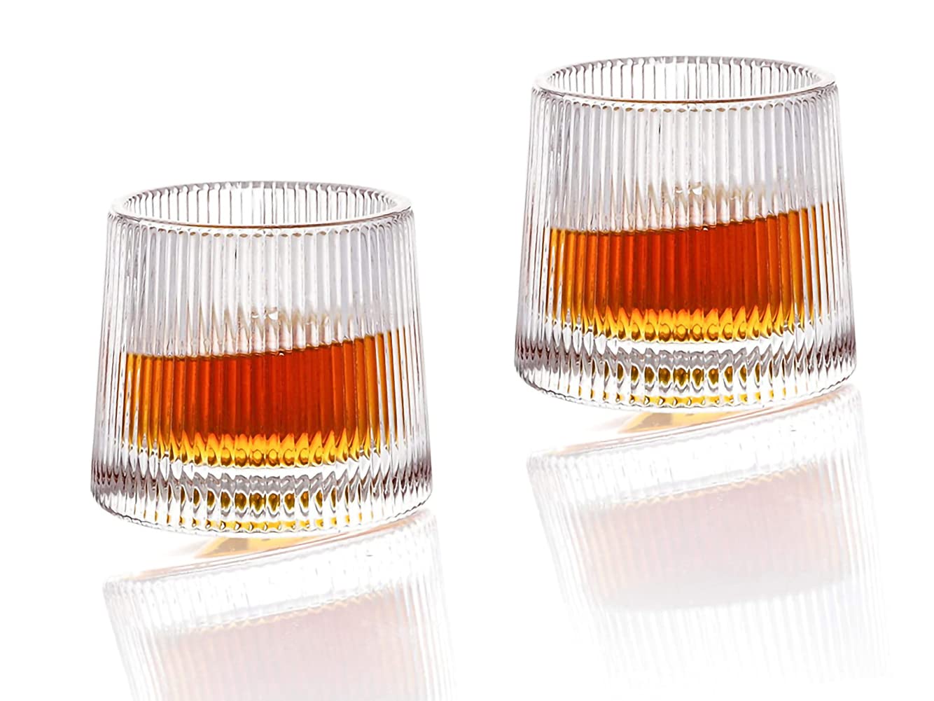 Earnmore Whiskey Glasses Rotatable Decompression Old Fashioned Whiskey Glasses Set of 2 - Bar Whiskey Glasses - Style Glassware for Bourbon - Glasses for Scotch - Rum Glasses (Vertical Texture, 9 oz)