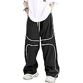 GORGLITTER Men's Wide Leg Sweatpants Pants Baggy Y2K Drawstring Elastic Waist Streetwear Parachute Track Pants