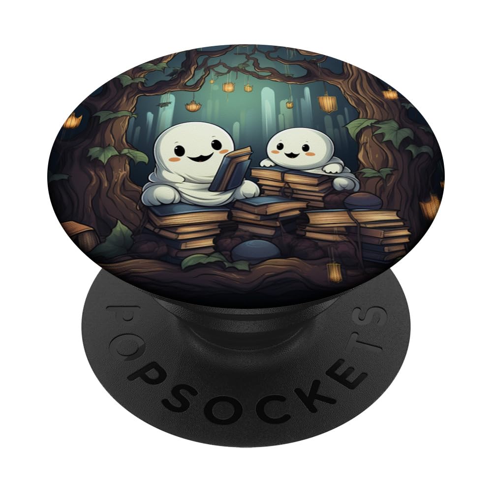 Happy Ghosts Reading Books Halloween Librarian Book Lover PopSockets Swappable PopGrip