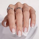 BTArtbox Press On Nails, French Tip Short Square Nails, 30Pcs Full Kit | Christmas Glue On Nails, Up to 4 Weeks of Wear, 10-Minute Application, Natural Salon Look, 15 Sizes for Various Nail Beds
