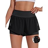 PINSPARK 2 in 1 Athletic Shorts for Women Biker Underneath Running Shorts High Waisted Gym Workout Short with Side Pockets