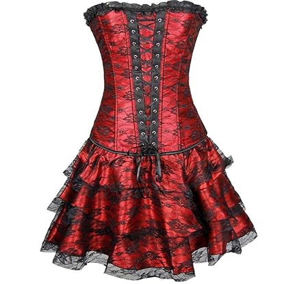 Amcool-Bekleidung Burlesque Korsettkleid für Damen Phantasie Kleider Kostümkleider mit abnehmbarem Minirock