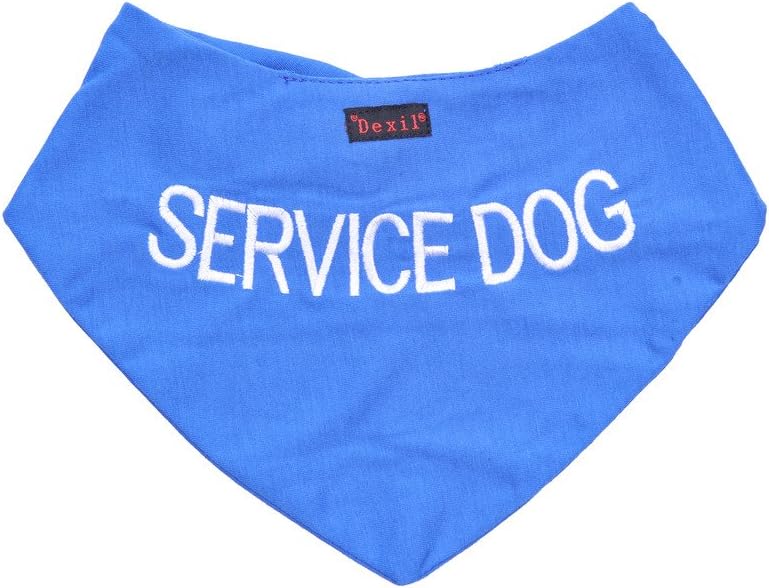 Dexil SERVICE DOG Blue Dog Bandana Quality Personalised Embroidered Message. Neck Scarf Fashion Accessory. PREVENTS Accidents By Warning Others Of Your Dog In Advance