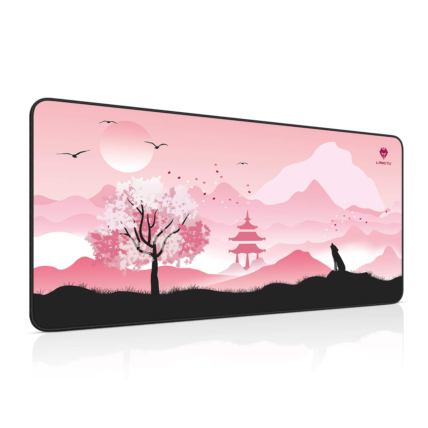 LANGTU Large Extended Gaming Mouse Pad Mat Non-Slip Natural Rubber Base XXL Pink Desk Mat Computer Keyboard for Game Office - 800x400x3mm