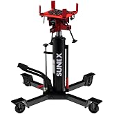 Sunex Tools 7793B 1,000 lb Telescopic Transmission Jack, Hydraulic, Foot Pump Operated, Tilt Saddle with Chain Tie-Down, 74.2 in Max Height