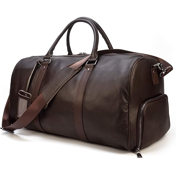 Handmade World Bolsa De Lona De Cuero De Grano Completo De 24 Pulgadas 'The Mettle' Para Viajes, Deportes, Equipaje, Negocios Para Hombres Y Mujeres (cuero Crujiente), Marrón, Bolso De Lona De