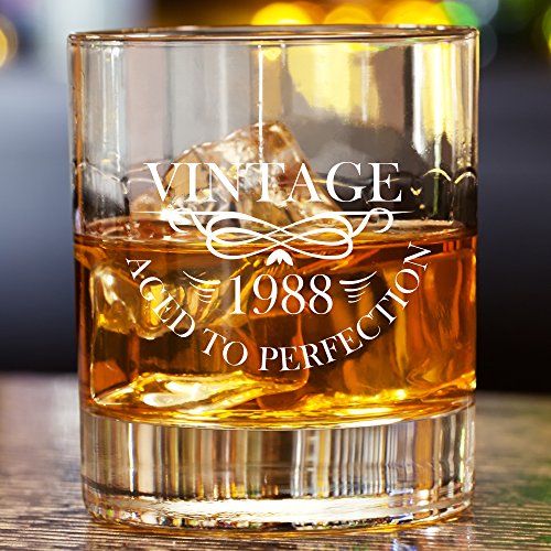 1988 30th Birthday Lowball Whiskey Glass for Men and Women - Vintage Aged To Perfection - Anniversary Gift Idea for Him, Her, Husband or Wife - 30 Year Old Presents for Mom, Dad - 11 oz Bourbon Scotch - Thumbnail 6