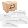 Arkwright Bulk Queen Fitted Bed Sheets - Case of 24 - Soft Cotton Blend Bottom Sheet Only with Deep Pocket, Hotel Collection Bedding for Hosts, Resorts, and Vacation Rentals, White