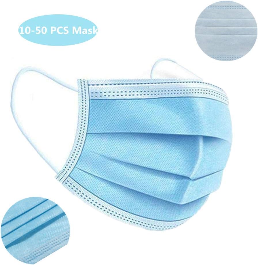 3 Ply Disposable Face Cover with Elastic Ear Loops - 10 PCS - Soft & Comfortable Filter Safety Face Cover for Dust Protection - Protective (10PCS)