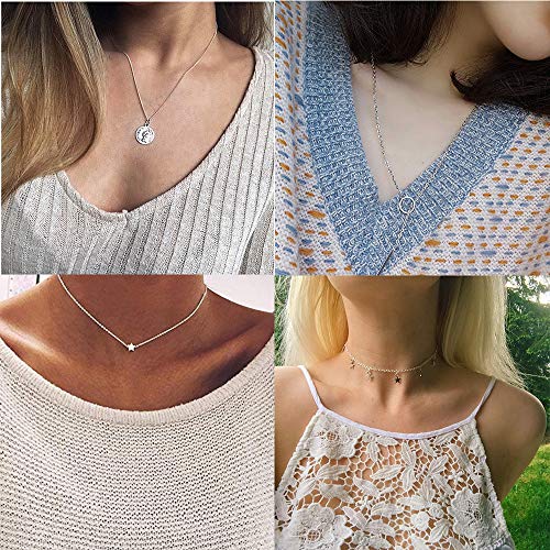 Dremcoue 12 Pcs Dainty Choker Necklace for Women Adjustable Handmade Dainty Sliver Choker Necklace Set Star Necklace