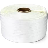 QWORK 3/4" x 1640' Woven Cord Strapping Roll, Heavy Duty Polyethylene Braided Rope Strap Roll, 1830 lb Strong Break Strength 6" x 3" Core, Strength and Flexibility, White