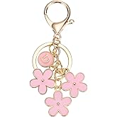 PATIKIL Pink Flower Keychain Charm, Cute Enameled Keychain Initial Floral Keyring with Letter D Charm Pendant for Women Key Handbag Backpack Bag Accessories
