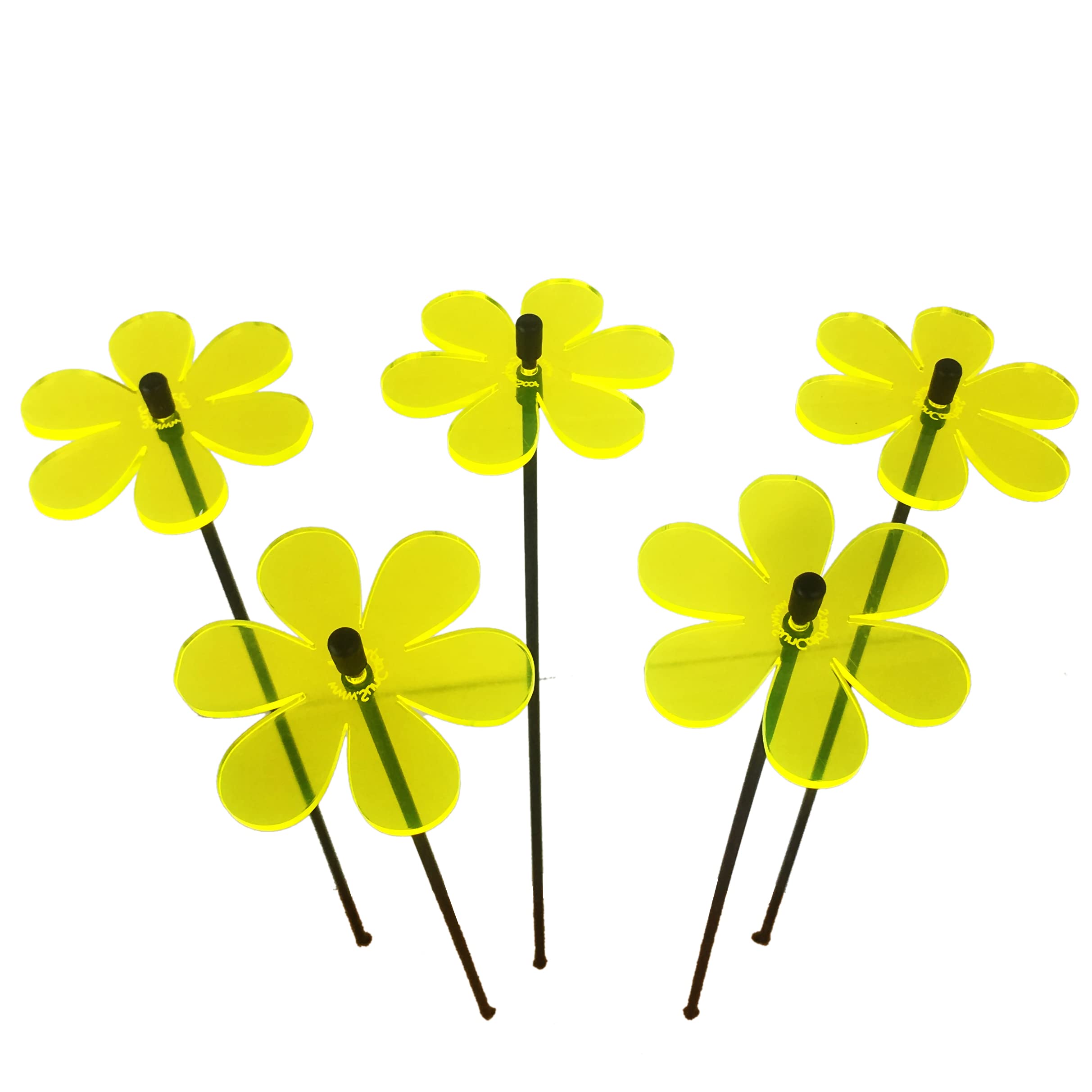 Set of 5 Daisy Sun Catcher Garden Decor Decorative Ornamental Garden Stakes 25cm, 10 inch high Outdoor Yard Accessory Lovely Gardeners Gift, Colour:fluorescent Yellow