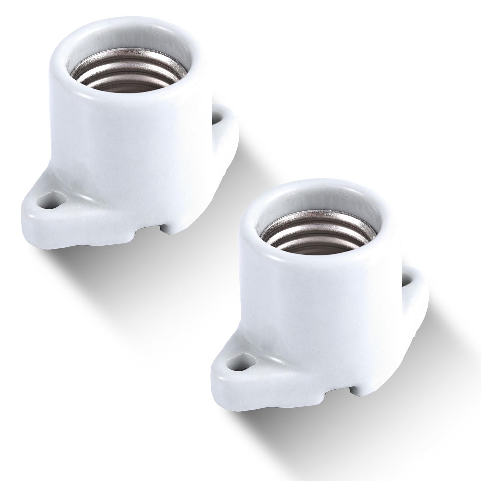 Photo 1 of 2pcs Porcelain Lamp Holder, Ceramic Light Socket Keyless Socket Light Bulb Socket Medium Base E26 Socket with 2 Holes for 6-Inch Wire Closet Lighting Indoor Garage Illumination (White)
